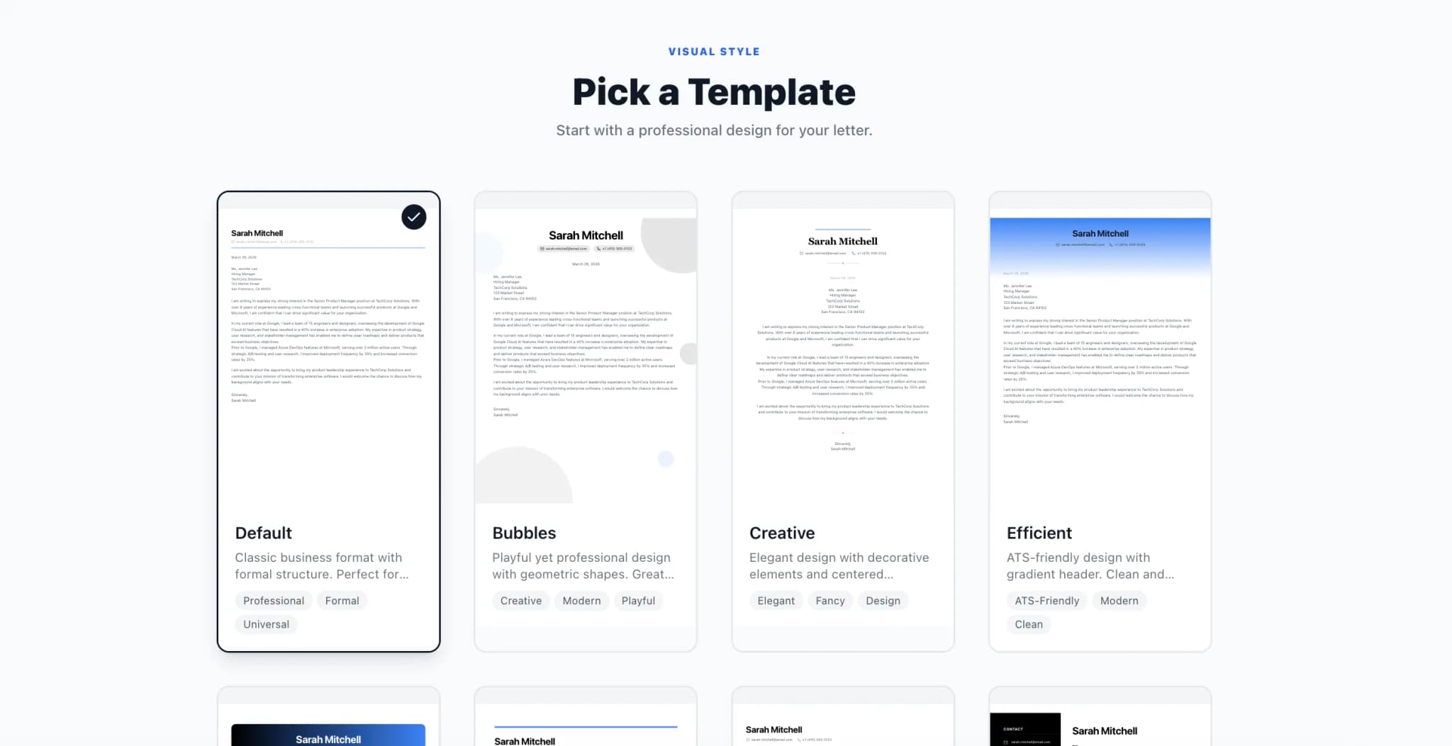AI cover letter generator demonstration showing step-by-step wizard interface