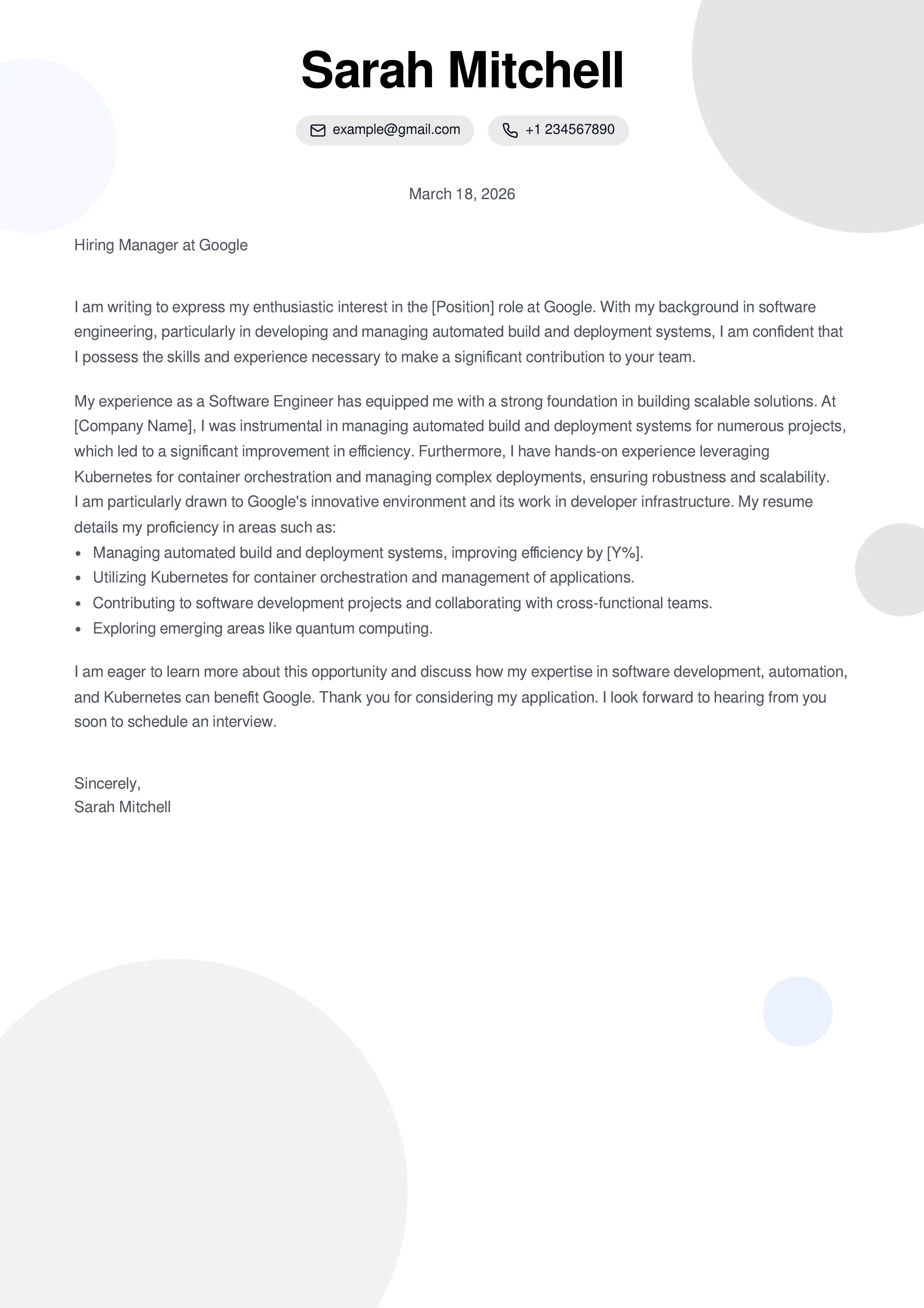 Worldwide Cover Letter Format Example
